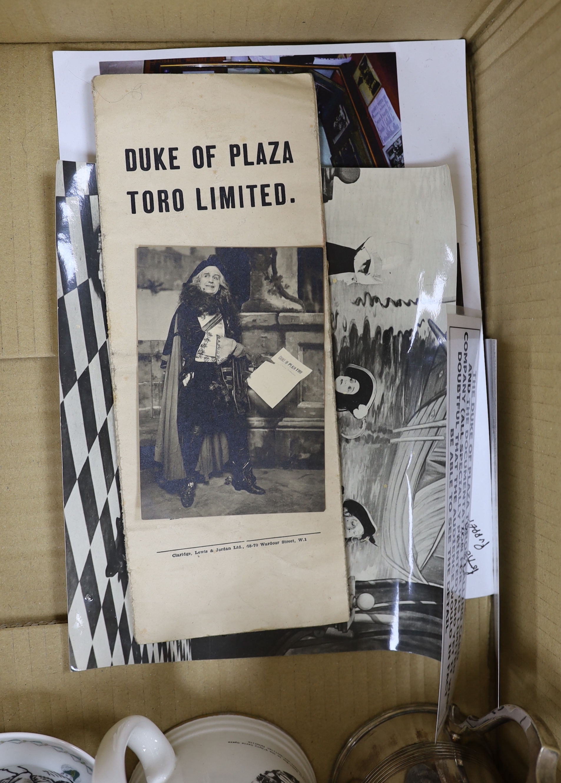 Gilbert & Sullivan and D’Oyly interest; a collection of ceramics, puppets, photographs, etc. including a Nanki Poo Toby jug, a D’Oyly Carte engraved pewter mug, a ‘Ninky Poo’ gramophone operated Clog Dancer, etc.